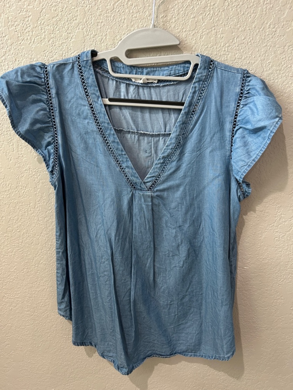 mine Light Blue V-Neck Chambray Blouse